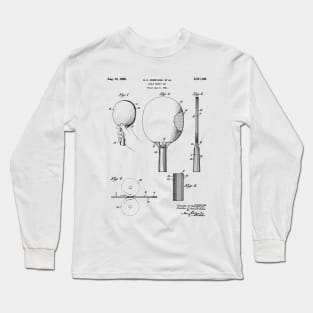 Table Tennis Patent - Tennis Paddle Art - Black And White Long Sleeve T-Shirt